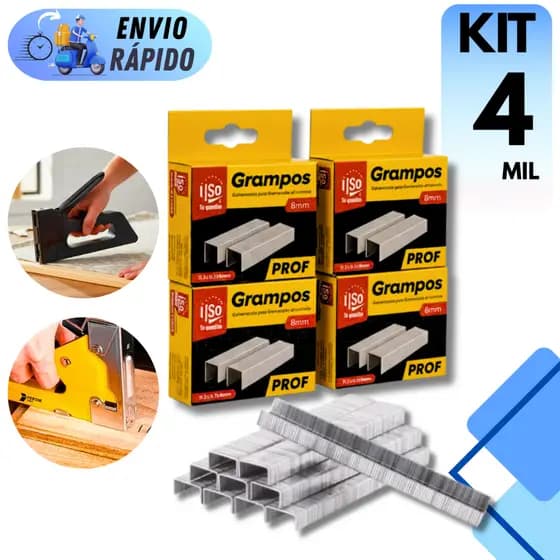 KIT CONJUNTO 2 MIL A 4 MIL GRAMPOS PARA GRAMPEADOR DE TAPEÇARIA 8MM 10MM GALVANIZADOS PROFISSIONAL