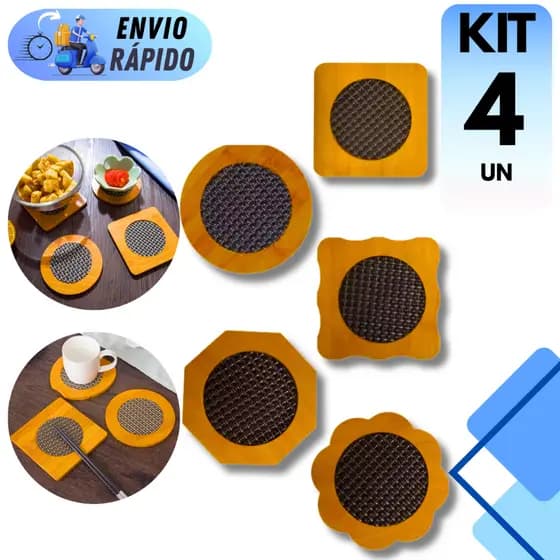 KIT DESCANSO DE PANELA TRADICIONAL MADEIRA MDF 14,5CM PROTETOR PARA MESA POSTA DE COZINHA