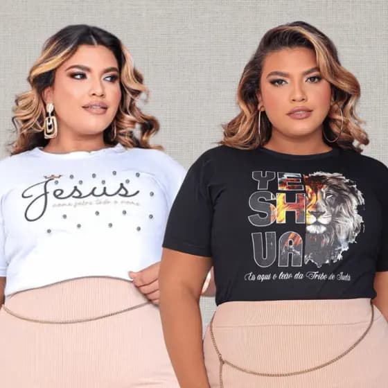 Kit 2 Blusa Plus Size Evangélica T-shirt Feminina Cristã Moda Maior Camiseta Básica