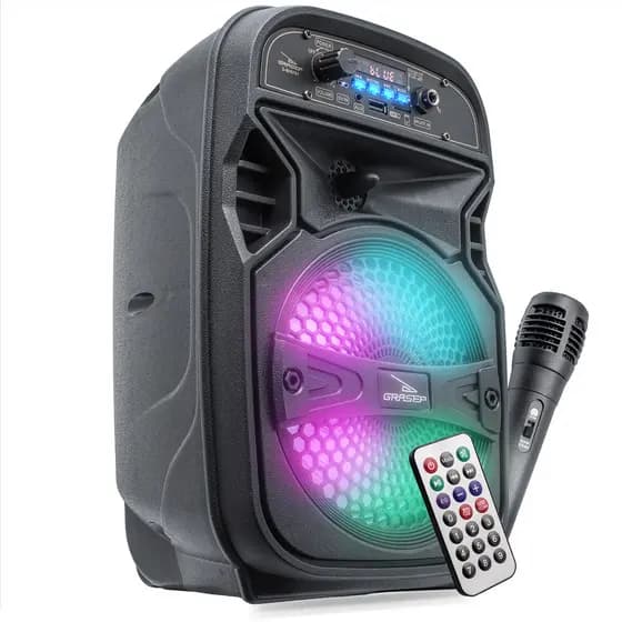 Caixa De Som Bluetooth Karaokê RGB Super Alta Encaixa Tripé P2 Pendrive Controle Remoto Microfone Usb