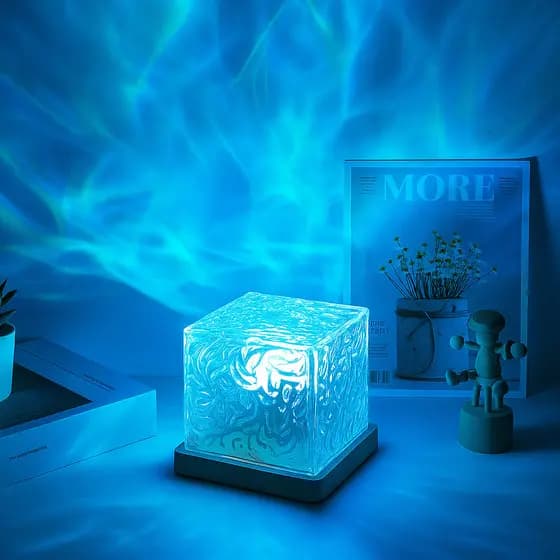 Cubo Projetor de Luz Atmosférico Ondas do Mar e ondas LED Multicolor com Controle Remoto e Bateria Recarregável