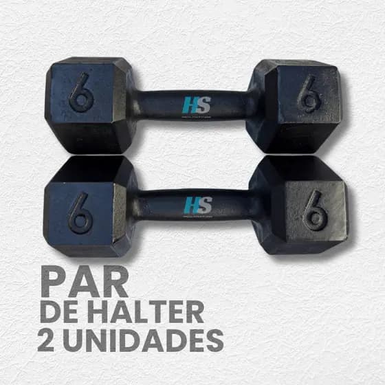 Par de Halter Sextavado 6kg Pintado- peso de academia 6kg- 2 unid