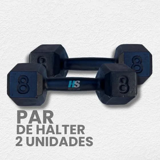 Par de Halter Sextavado 8kg Pintado- peso de academia 8kg- 2 unid