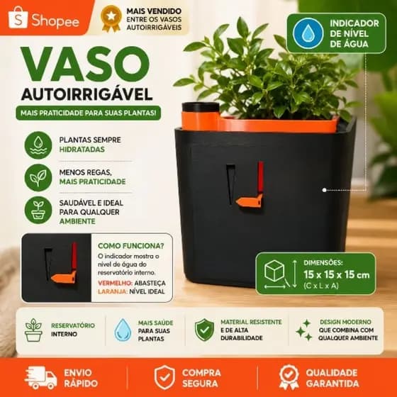 Vaso Autoirrigável com Indicador de Nível de Água Cachepot Decorativo para Plantas