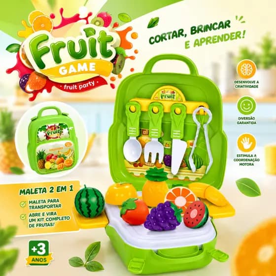 Maleta De Frutas Infantil 3 Em 1 Verde Didática Educativa Fruit Game Brinquedo Pedagógico Para Montar