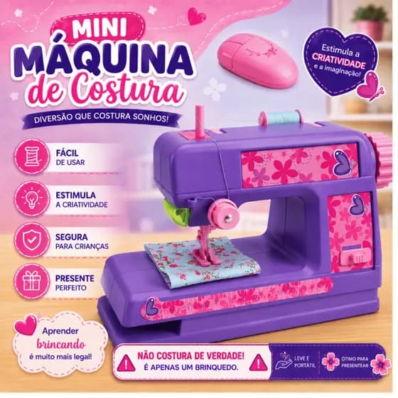 Brinquedo Maquina de Costura Infantil Menina Mini Atelie Presente Criança Linha Acessórios