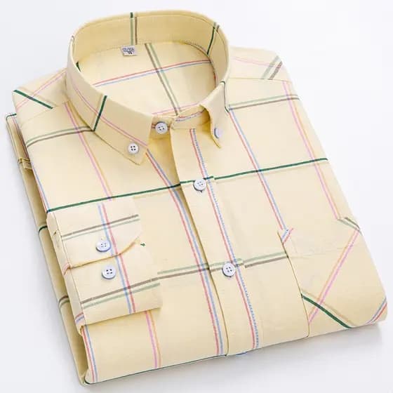 Casual 100% Algodão Camisa De Homem Oxford Manga Longa Social Xadrez Masculina Camisas
