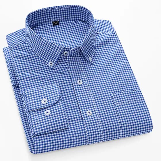 Casual 100% Algodão Manga Longa Oxford Camisa Homem Regular Fit Xadrez Social Masculina Camisas