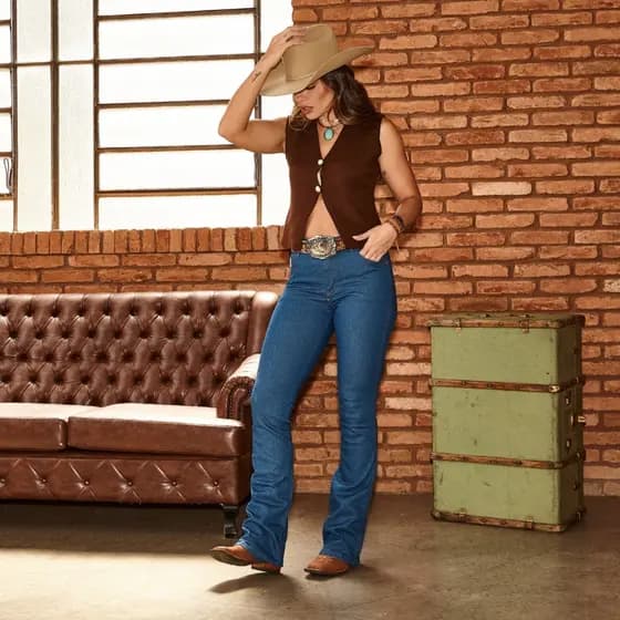 Calça Jeans Feminina Country Resistente Estilosa Casual Trabalho Dia A Dia Confortável Versátil Prática Ref:1228