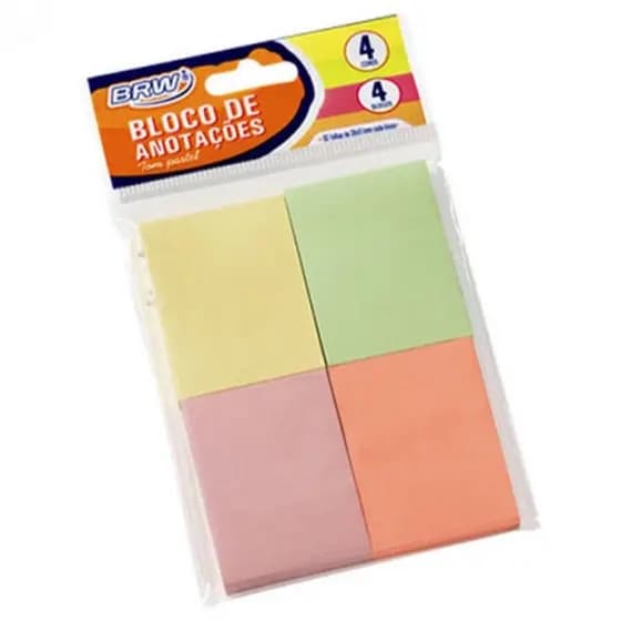 Bloco Adesivo 200 Folhas Pastel 4 Cores BRW