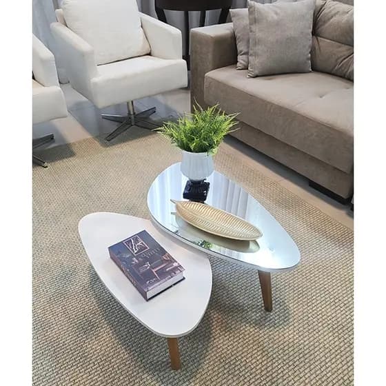 Conjunto de mesa de centro orgânica espelhada com pés palito retro Paris White Mirror