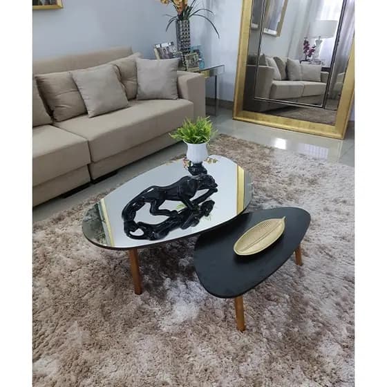 Conjunto de mesa de centro orgânica espelhada pés palito retro Paris Mirror Black