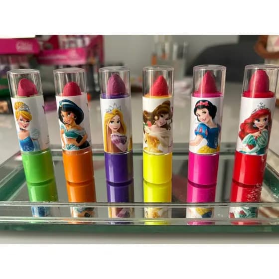 Kit 6 Batom infantil Princesas Meninas Crianças Atacado Revenda