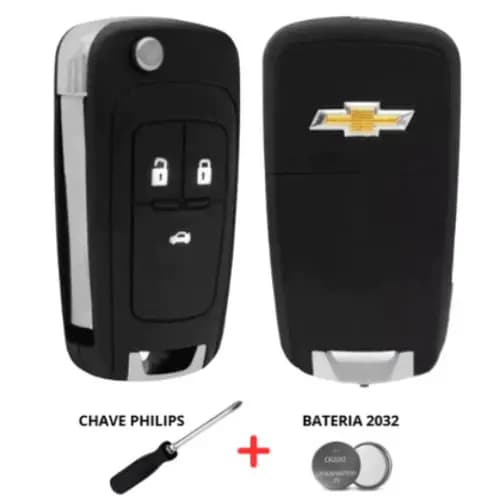 Kit Chave Canivete Onix Cruze Cobalt Spin Sonic Prisma Tracker S10 Chevrolet GM + Bateria + Chave Phillips