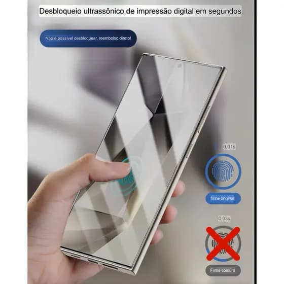 KIT 2 em 1 Versão de desbloqueio de impressão digital pelicula vidro s24 ultra/ S26 ULTRA/S25 ULTRA Capa Translucida