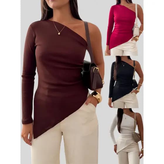 Blusas Feminina Assimétrica Mula Manca De Manga Longa Ribana Premium Inverno