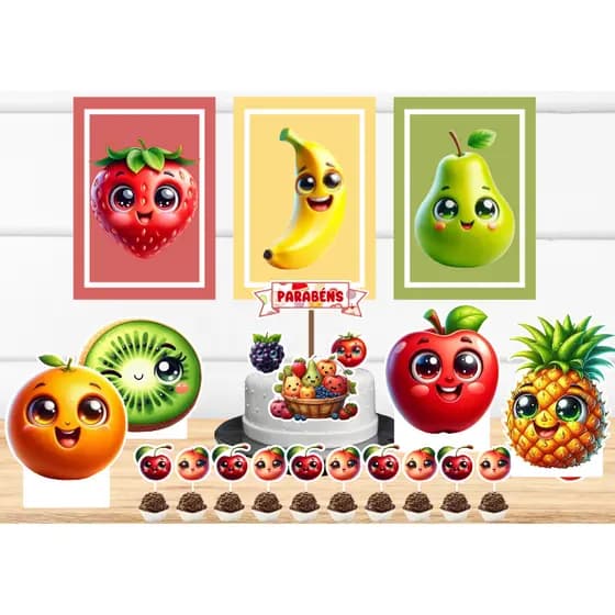 Kit Só um Bolinho - FRUTINHAS CUTE - Kit Festa em casa - Aniversário, Mêsversário