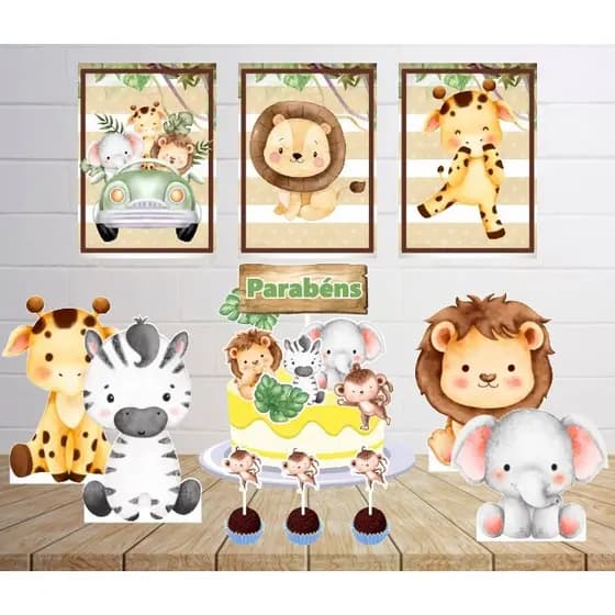 Kit Só um Bolinho - SAFARI MENINO- Kit Festa em casa - Aniversário, Mêsversário