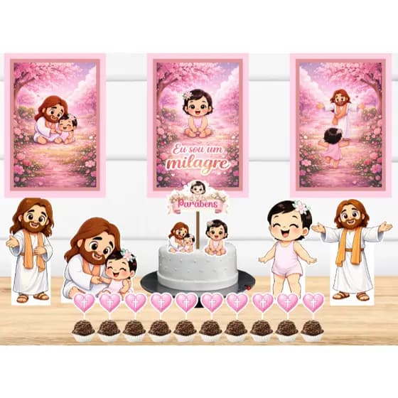 Kit Só um Bolinho - JESUS CRISTO-MENINA-MILAGRE - Kit Festa em casa - Aniversário, Mêsversário