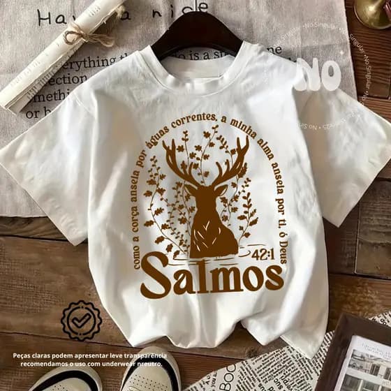 Camiseta Cristã Slim Feminina Salmos Algodão Fio 30 1 Penteado 2