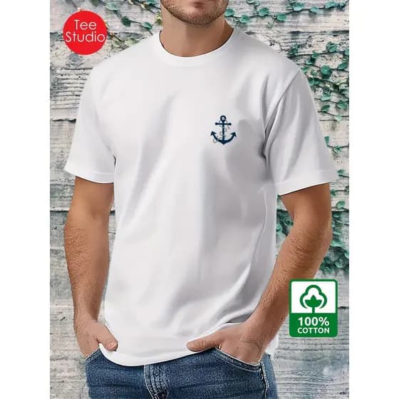 Camiseta Masculina Basica 100% Algodão Ancora Peito Moda Estilo