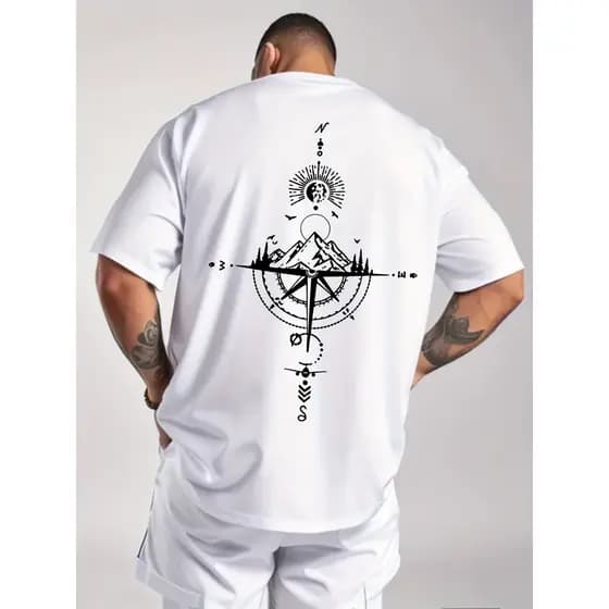 Camiseta Masculina Basica Vintage Compasso Frente Costas Moda Estilo 100% Algodão