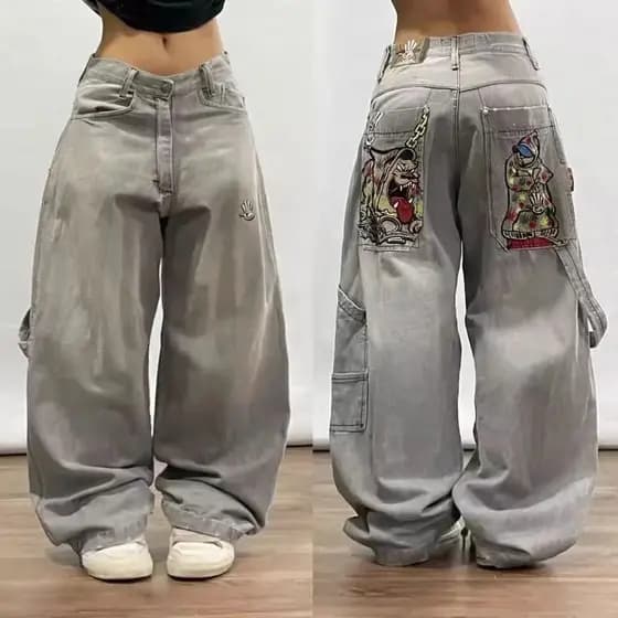 Streetwear Baggy Jeans Y2K Hip Hop Retro Bolso Calças Pretas Dos Homens Punk Rock Cintura Alta Largas Perna