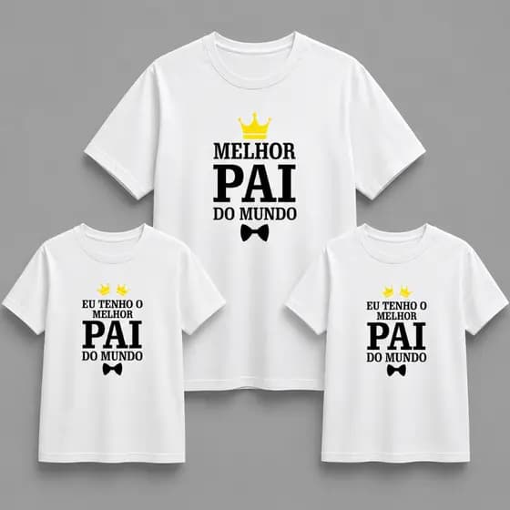 Kit 3 Camisas Camisetas Básica Casual100% Algodão- Melhor Pai Do Mundo/Kit Pai e Filho- Dia dos Pais