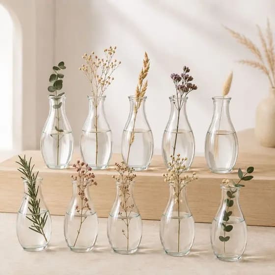 Kit 10 Vasos de Vidro Transparente Decorativo Pequeno Para Flores Arranjos Minimalistas Centro Mesa