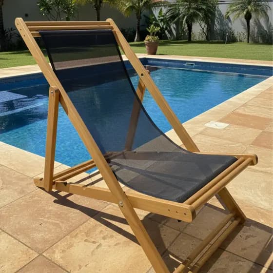 Cadeira Espreguiçadeira de Madeira Resistente Para Area Externa Varanda Piscina Casa Campo e Praia