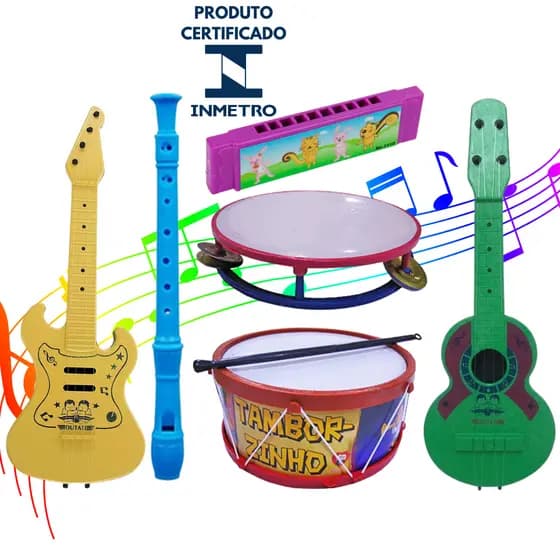 Kit Gaita Viola Tambor Prenda Infantil 6 Instrumentos Brinquedos Educacional Pandeiro Festa Junina
