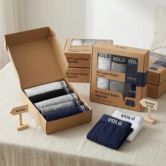 Kit com 5 Cuecas Boxer Adulto de Cotton