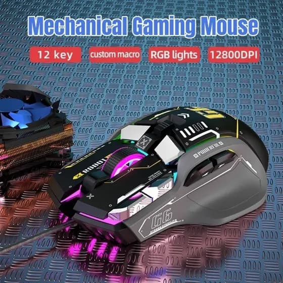 Mouse Óptico Ergonômico USB Com Fio , 10 Botões , 4000-12800 DPI , LED , Mecânico Para Jogos , Clique Silencioso PC , La
