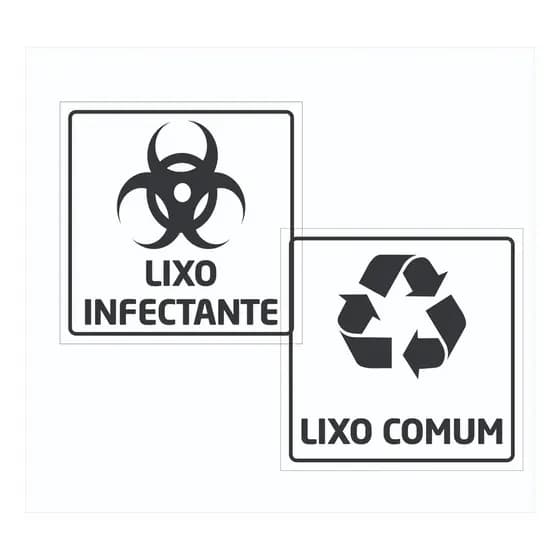 Kit 2 Adesivos Sinalização Lixo Comum e Infectante 10x10 cm