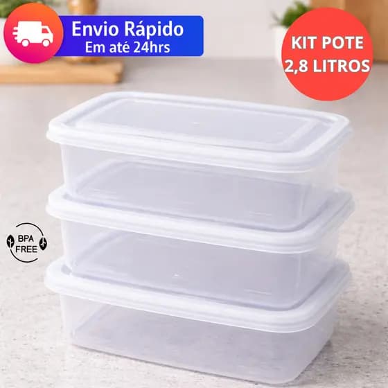 Pote 2,8 Litros Retangular Transparentes Com Tampa Hermética