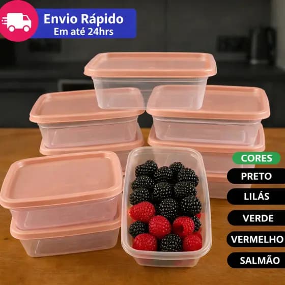 Kit Marmita Fitness 500ml BPA Free Potes Transparentes Reutilizável Freezer e Microondas
