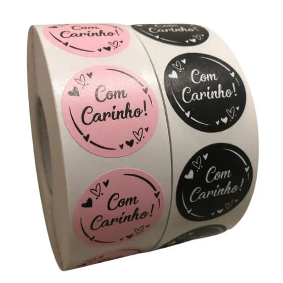 Etiquetas adesivas de agradecimento COM CARINHO 3CM - Ideal para suas encomendas (250 etiquetas)