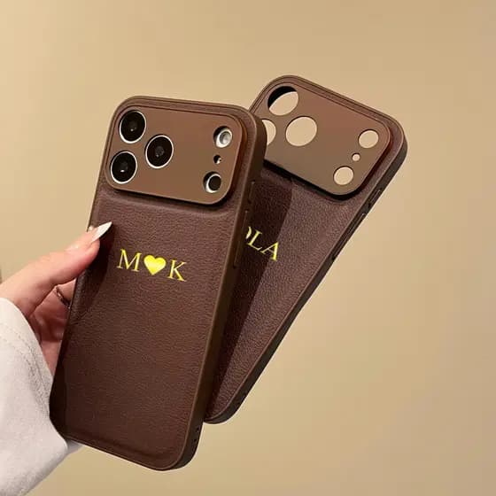 Capa De Couro Clássica Personalizada Para iPhone 17 16 15 14 13 12 11 Pro Max Nome Personalizado Folha Quente Dourada Gr
