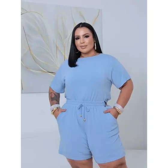 Conjunto Feminino Blusa Curta e Short Plus Size para Moda Verão Casual