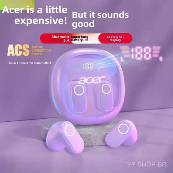 Fones de Ouvido Bluetooth Sem Fio Acer Semi-in-ear com Chip 5.4, Redução de Ruído para Esportes, Longa Duração da Bateri
