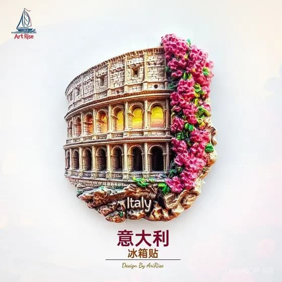 Ímã de Geladeira - Coliseu, Roma, Itália - Paisagem em Miniatura - Adesivo Magnético 3D - Lembrança de Viagem - Presente