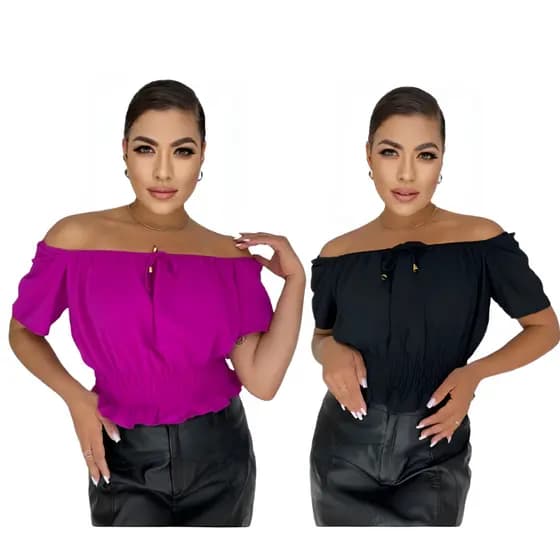 Kit com 2 Blusas Ciganinha Feminina Ombro a Ombro Lisas Leves e Confortáveis Moda Casual Verão leve