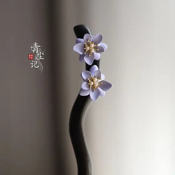 Qingchen Ji Zixi Ébano Roxo Flor Placa Grampo de cabelo Estilo Antigo Novo Estilo Chinês Feito à Mão Grampo de cabelo Fe