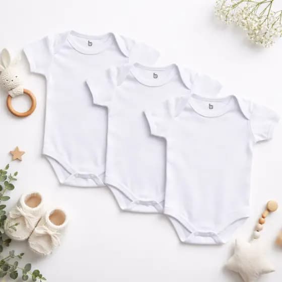 Kit com 3 Bodies Infantil Bebê Maternidade Enxoval Básico Dia a Dia 100% Algodão.