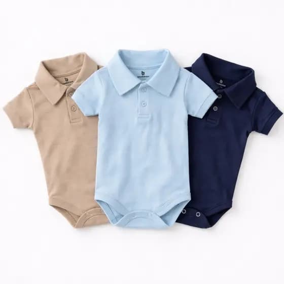 Kit de Body de Bebê Infantil Menino Gola Polo 100% Algodão.