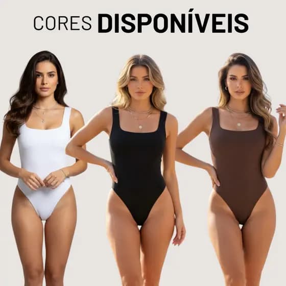Kit 3 Body Feminino Suplex Regata Decote Quadrado Collant Alcinha Cavado B谩sico Academia Zero Transpar锚ncia
