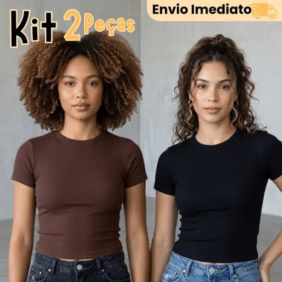Kit 2 Baby Tee Feminina Blusa Slim Fit Manga Curta Compress茫o Ajuste Perfeito Blusinha V谩rias Cores