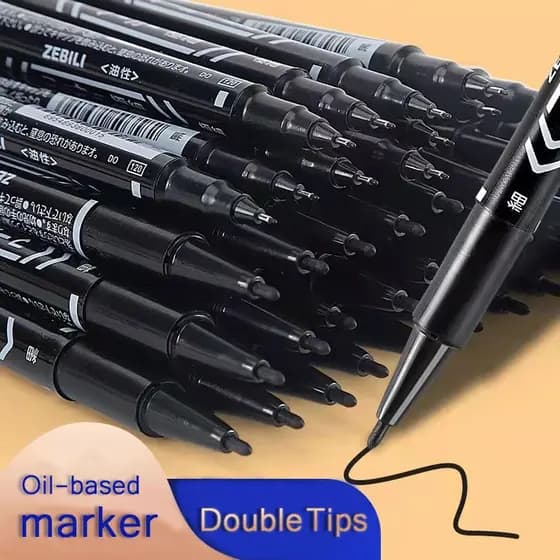 Caneta Marcadora Permanente Dicas Duplas Preto/Azul/Vermelho À Base De Óleo Material Escolar De Papelaria