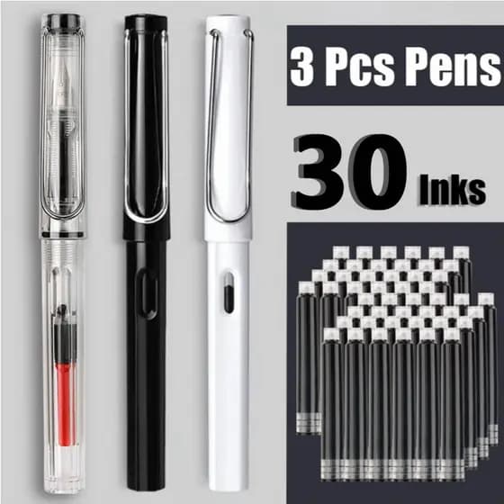 33Pcs Kawaii Fountain Pen Replaceable Ink Set Black/Blue/Red ink EF 0.38mm School Pen Office Supplies Stationery Writing