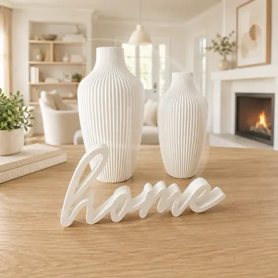 Kit 2 Vasos Decorativos Estriados e Letreiro Home Estilo Minimalista